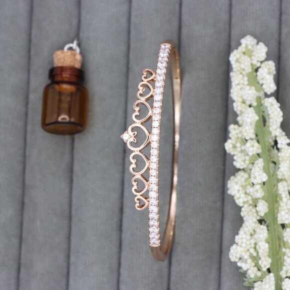 Rose Gold Bangle with Heart & Stone Accent, XPBL0414 - Picture 2 of 11